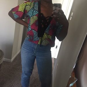 African Ankara Top with tie-up front dashiki